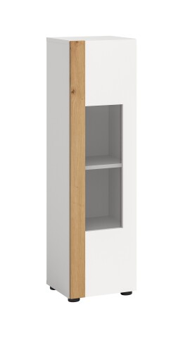 Vitrine >Ruda< stehend / hängend, Weiß / Artisan Eiche Dekor - 30x112x33cm (BxHxT)