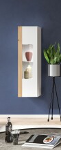 Vitrine >Ruda< stehend / hängend, Weiß / Artisan Eiche Dekor - 30x112x33cm (BxHxT)