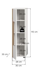 Vitrine >Ruda< stehend / hängend, Weiß / Artisan Eiche Dekor - 30x112x33cm (BxHxT)