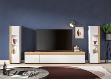 Wohnwand >Ruda< stehend / hängend,  Weiß / Artisan Eiche Dekor - 270x34x33cm (BxHxT)