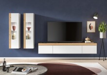 Wohnwand >Ruda< stehend / hängend,  Weiß / Artisan Eiche Dekor - 270x34x33cm (BxHxT)