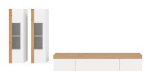 Wohnwand >Ruda< stehend / hängend,  Weiß / Artisan Eiche Dekor - 270x34x33cm (BxHxT)