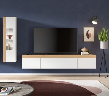 Wohnwand >Ruda< (2-teilig) Weiß / Artisan Eiche Dekor - 225x34x33cm (BxHxT)