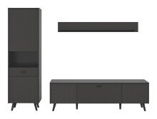 Wohnwand >Linea< (3-teilig) Vitrine, Lowboard, Wandboard, grau - 258x195x40cm (BxHxT)