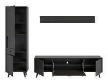 Wohnwand >Linea< (3-teilig) Vitrine, Lowboard, Wandboard, grau - 258x195x40cm (BxHxT)