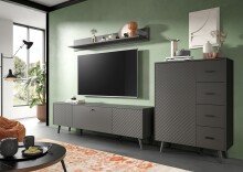 Wohnwand >Linea< (3-teilig) Lowboard, Wandboard, Kommode, grau - 269x175x40cm (BxHxT)