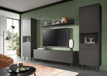 Wohnwand >Linea< (4-teilig) 2 Vitrinen, Lowboard, Wandboard, grau - 331x195x40cm BxHxT
