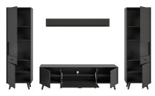 Wohnwand >Linea< (4-teilig) 2 Vitrinen, Lowboard, Wandboard, grau - 331x195x40cm BxHxT