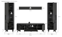 Wohnwand >Linea< (4-teilig) 2 Vitrinen, Lowboard, Wandboard, grau - 331x195x40cm BxHxT