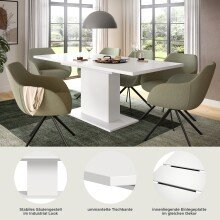 Kulissen-Esstisch >Motion< ausziehbar 190cm, in Weiß - 150/190x76x90cm (BxHxT)