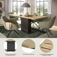 Kulissen-Esstisch >Motion< ausziehbar 190cm, Grau / Artisan Eiche Dekor - 150/190x76x90cm (BxHxT)