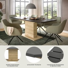 Kulissen-Esstisch >Motion< ausziehbar 190cm, Grau / Artisan Eiche Dekor - 150/190x76x90cm (BxHxT)