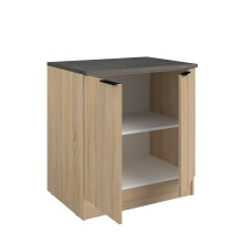 Miniküche >Fumay 21< (6-teilig) in Eiche Nachbildung, Beton Optik dunkel, Breite 200cm