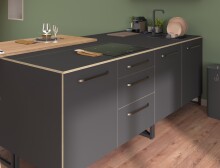 Küche >Wave 1< in Dunkel Grau, Absetzungen Eiche nachbildung