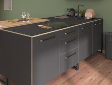 Küche >Wave 1< in Dunkel Grau, Absetzungen Eiche nachbildung