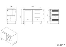 Küchenzeile >Wave 2< in dunkel grau, Absetzungen in Eiche - 360cm (B)
