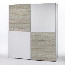 Schwebetürenschrank >Time< 2 Böden, 2 Stangen, Weiß / Eiche San Remo Dekor - 170x195x59 (BxHxT)