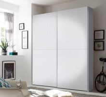 Schwebetürenschrank >Time< 2 Böden, 2 Stangen, Weiß, Dekorfolie - 170x195x59cm (BxHxT)