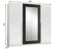 Drehtürenschrank >Cano< 5 Böden, 1 Stange, Spiegel / Weiß / Graphit - 228x213x62cm (BxHxT)
