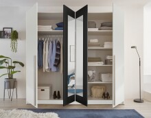 Drehtürenschrank >Cano< 5 Böden, 1 Stange, Spiegel / Weiß / Graphit - 228x213x62cm (BxHxT)