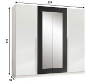 Drehtürenschrank >Cano< 5 Böden, 1 Stange, Spiegel / Weiß / Graphit - 228x213x62cm (BxHxT)
