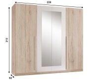 Kleiderschrank >Cano< 5 Böden, 1 Stange, San Remo Eiche hell / Weiß - 228x213x62 (BxHxT)