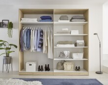 Kleiderschrank >Cano< 5 Böden, 1 Stange, San Remo Eiche hell / Weiß - 228x213x62 (BxHxT)