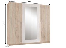 Kleiderschrank >Cano< 5 Böden, 1 Stange, San Remo Eiche hell / Weiß - 228x213x62 (BxHxT)