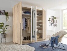 Kleiderschrank >Cano< 5 Böden, 1 Stange, San Remo Eiche hell / Weiß - 228x213x62 (BxHxT)