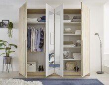 Kleiderschrank >Cano< 5 Böden, 1 Stange, San Remo Eiche hell / Weiß - 228x213x62 (BxHxT)
