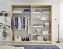 Kleiderschrank >Cano< 5 Böden, 1 Stange, San Remo Eiche hell / Weiß - 228x213x62 (BxHxT)