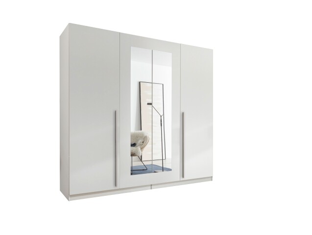 Drehtürenschrank >Cano< 5 Böden, 1 Stange, Spiegel / Weiß, Melamin - 228x213x62cm (BxHxT)
