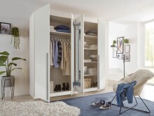 Drehtürenschrank >Cano< 5 Böden, 1 Stange, Spiegel / Weiß, Melamin - 228x213x62cm (BxHxT)