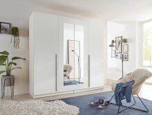 Drehtürenschrank >Cano< 5 Böden, 1 Stange, Spiegel / Weiß, Melamin - 228x213x62cm (BxHxT)