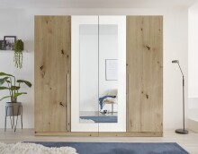 Drehtürenschrank >Cano< 5 Böden, 1 Stange, Artisan Eiche Dekor / Weiß - 228x213x62 (BxHxT)