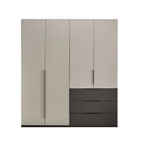 Drehtürenschrank >Nuka< 4 Böden, 1 Stange, 3 Schübe, Graphit/Hellgrau - 200,5x225,5x60 (BxHxT)