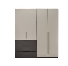 Drehtürenschrank >Nuka< 4 Böden, 1 Stange, 3 Schübe, Graphit/Hellgrau - 200,5x225,5x60 (BxHxT)