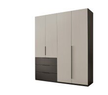 Drehtürenschrank >Nuka< 4 Böden, 1 Stange, 3 Schübe, Graphit/Hellgrau - 200,5x225,5x60 (BxHxT)