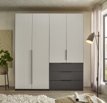 Drehtürenschrank >Nuka< 4 Böden, 1 Stange, 3 Schübe, Graphit/Hellgrau - 200,5x225,5x60 (BxHxT)