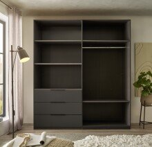 Drehtürenschrank >Nuka< 4 Böden, 1 Stange, 3 Schübe, Graphit/Hellgrau - 200,5x225,5x60 (BxHxT)