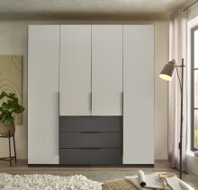 Drehtürenschrank >Nuka< 6 Böden, 2 Stangen, 3 Schübe, Graphit/Hellgrau - 200,5x225,5x60 (BxHxT