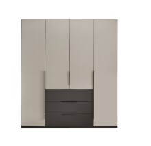 Drehtürenschrank >Nuka< 6 Böden, 2 Stangen, 3 Schübe, Graphit/Hellgrau - 200,5x225,5x60 (BxHxT