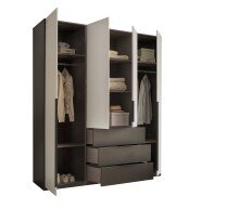 Drehtürenschrank >Nuka< 6 Böden, 2 Stangen, 3 Schübe, Graphit/Hellgrau - 200,5x225,5x60 (BxHxT