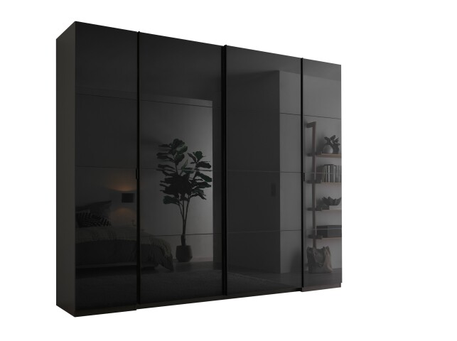 Dreh-/Schwebetürenschrank >Mufo< 10 Böden, 2 Stangen, Graphit / Grauglas - 267x225,5x60,8 (BxHxT)