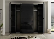 Dreh-/Schwebetürenschrank >Mufo< 10 Böden, 2 Stangen, Graphit / Grauglas - 267x225,5x60,8 (BxHxT)