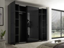 Dreh-/Schwebetürenschrank >Mufo< 10 Böden, 2 Stangen, Graphit / Grauglas - 267x225,5x60,8 (BxHxT)