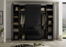 Dreh-/Schwebetürenschrank >Mufo< 10 Böden, 2 Stangen, Graphit / Grauglas - 267x225,5x60,8 (BxHxT)