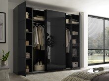 Dreh-/Schwebetürenschrank >Mufo< 10 Böden, 2 Stangen, Graphit / Grauglas - 267x225,5x60,8 (BxHxT)