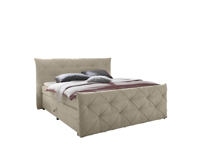 Boxspringbett >Villano< Liegefläche 180x200cm, Creme - 231x203x114 (LxBxH)