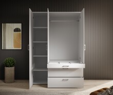 Kleiderschrank >Vesala< in Weiß mit Spiegel, Melamin - 135x195x56cm (BxHxT)